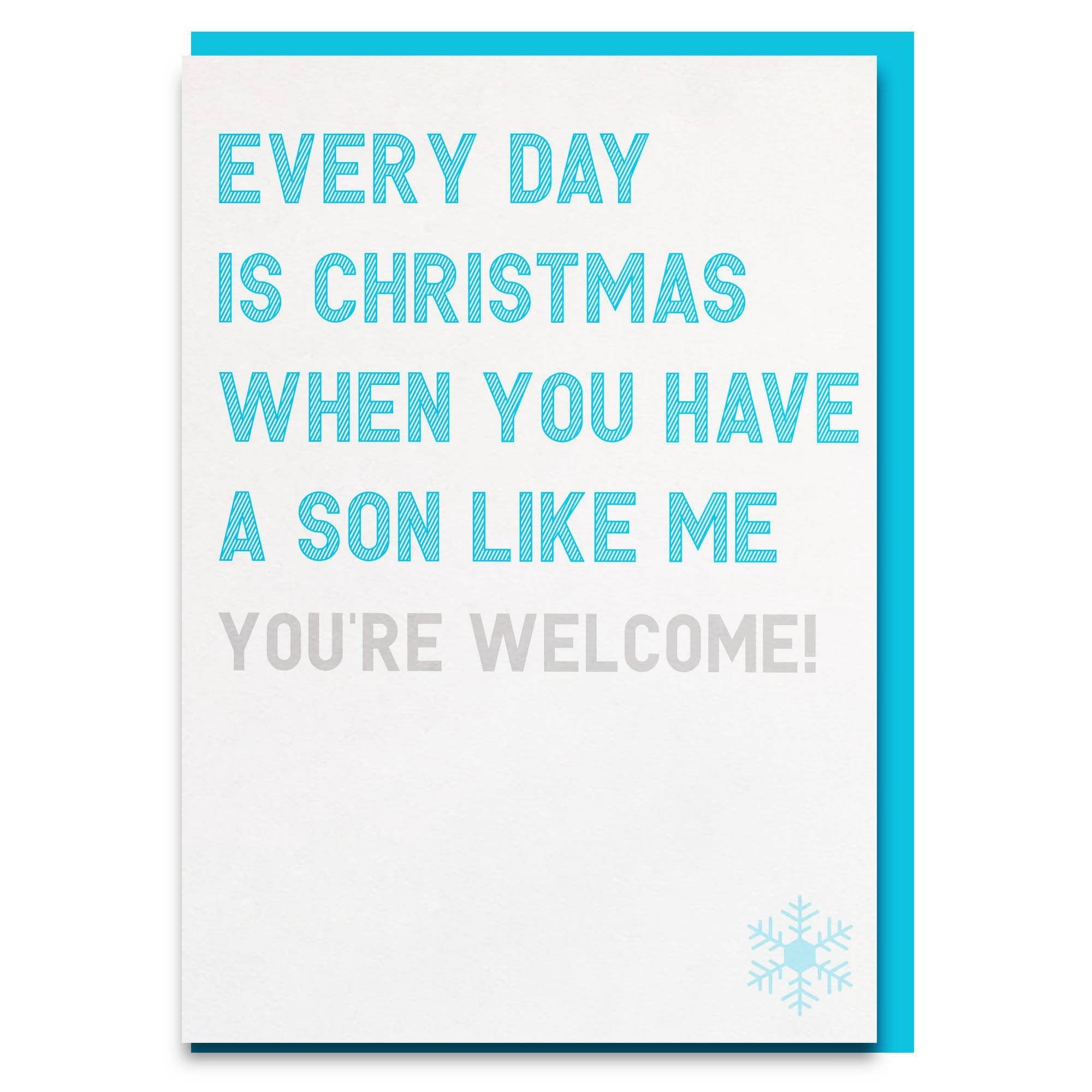 funny mum christmas card from son