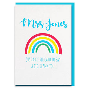 Sweet and personalised thank you card for teacher, teaching assistant or nursery nurse. 