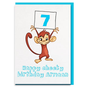 Funny personalised cheeky monkey birthday card for kids! 