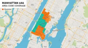 Map highlighting the Manhattan 646 area code coverage.