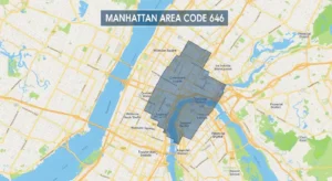 Map highlighting the area code 646 location in Manhattan, New York.