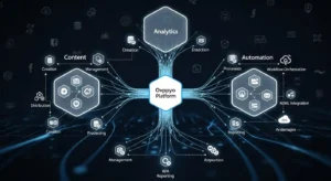 Ovppyo digital framework diagram showing connected content, analytics, and automation systems