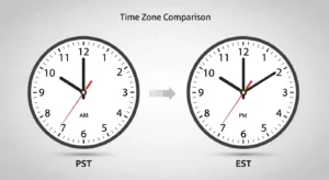 Comparison chart showing PST and EST clock faces.