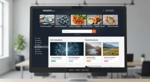 voozon.com homepage interface showing multi-niche content categories.