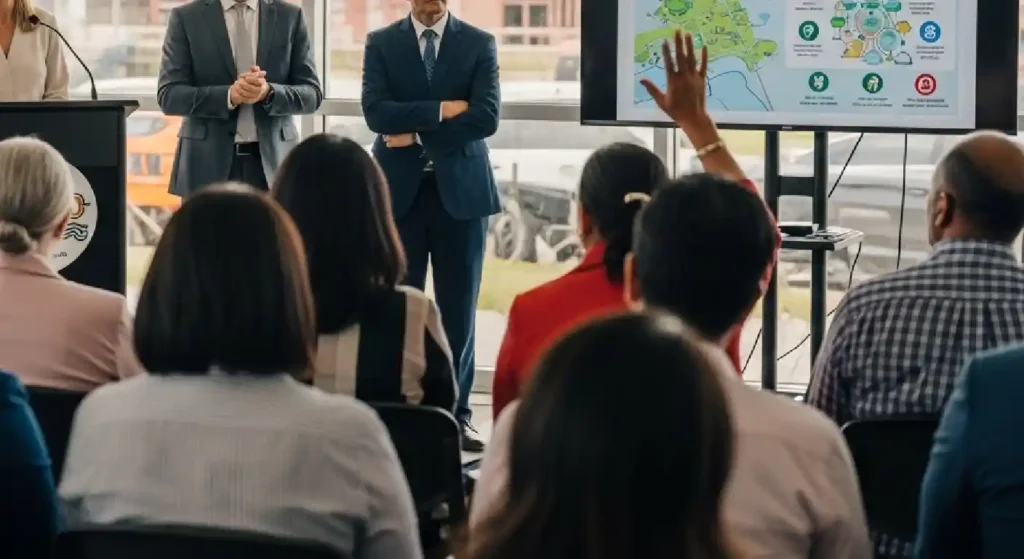 County government officials presenting integrated development plan to community members