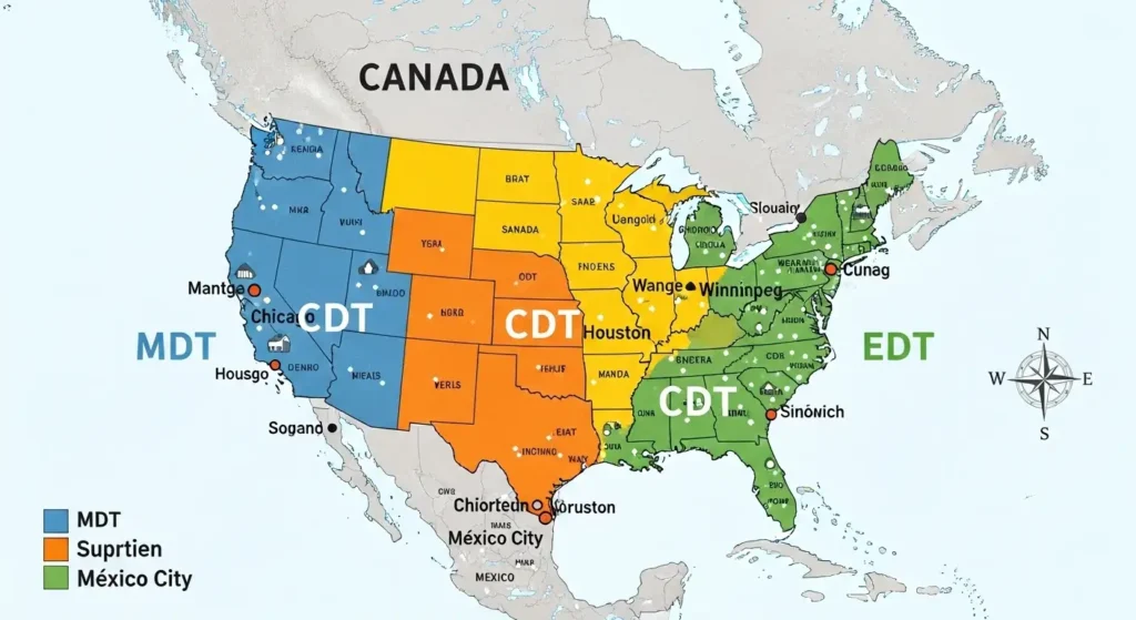 A map highlighting the Central Daylight Time zone in North America.