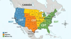 A map highlighting the Central Daylight Time zone in North America.