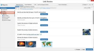Screenshot of an Edgenuity Earth and Space Science unit review screen