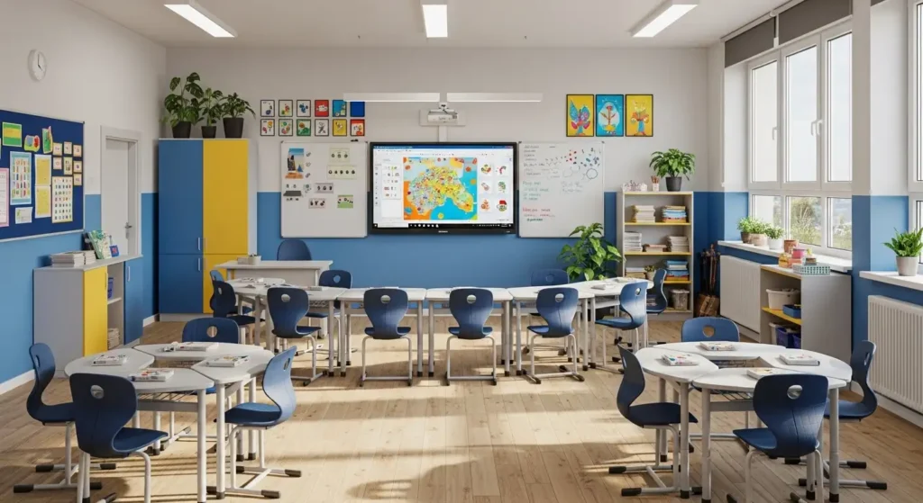 A modern osnovno uciliste classroom with interactive whiteboard