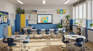 A modern osnovno uciliste classroom with interactive whiteboard