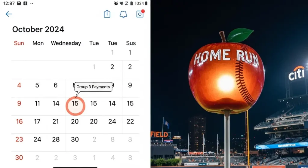 The iconic Home Run Apple at Citi Stadium NYC during a night game