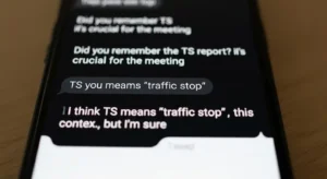 A smartphone screen displaying a confusing text message with the acronym TS.